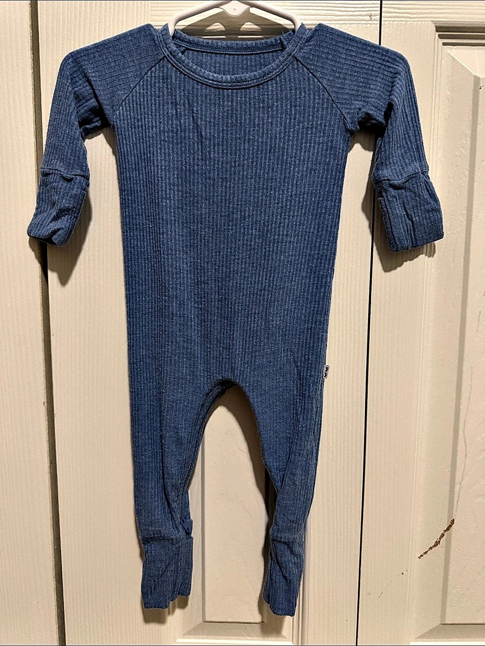 Heather Blue Ribbed Crescent Zippy Newborn Little Sleepies